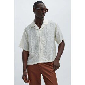 Alabastar Jacquard Button Up Short Sleeve Shirt Cream Men's